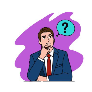 Soru işareti ile düşünceli işadamı