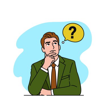 Soru işareti ile düşünceli işadamı