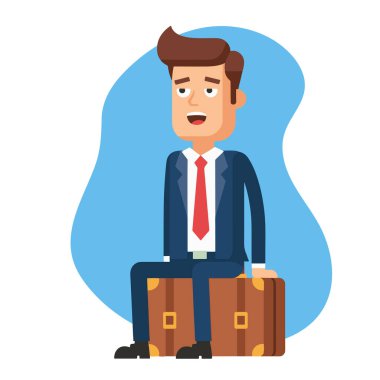 Yorgun İşadamı Valiz Vektörü İllüstrasyonunda Oturuyor