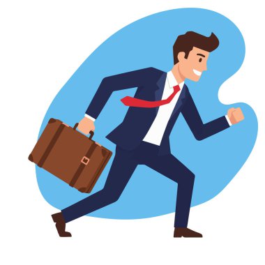Evrak Çantası Vektör İllüstrasyonuyla Çalışan Meşgul İşadamı