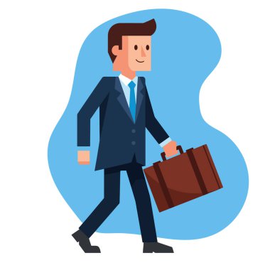 İş adamı evrak çantası vektör illüstrasyonuyla yürüyor