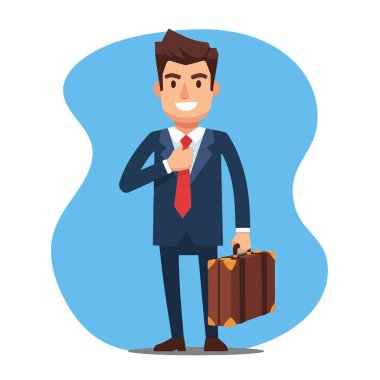 Gülümseyen İşadamı Kravatı Çanta Vektörü İllüstrasyonuyla Ayarlıyor