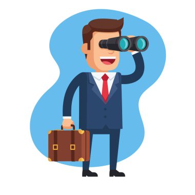 Dürbün Vektör İllüstrasyonuna Bakan Vizyoner İşadamı