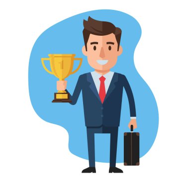 Muzaffer İşadamı Altın Kupa Vektör İllüzyonu Tutuyor