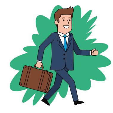 İş adamı evrak çantası vektör illüstrasyonuyla yürüyor