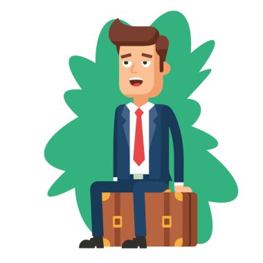 Yorgun İşadamı Valiz Vektörü İllüstrasyonunda Oturuyor