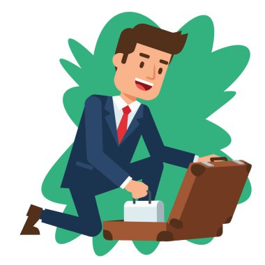 Hırslı İşadamı Evrak Çantası Vektör Resimlerinden Roket Fırlatıyor