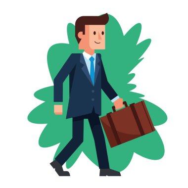 İş adamı evrak çantası vektör illüstrasyonuyla yürüyor