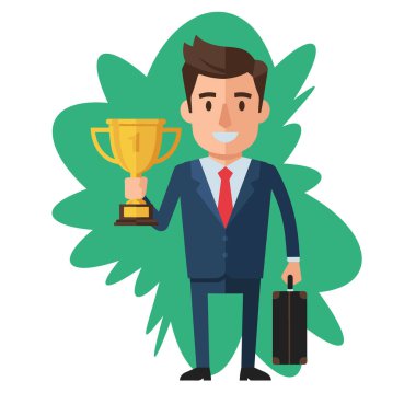 Muzaffer İşadamı Altın Kupa Vektör İllüzyonu Tutuyor