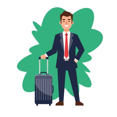 Bavullu Profesyonel İşadamı Seyahat Vektörü Resimlerine Hazır