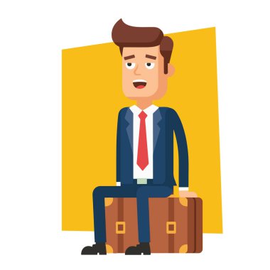 Yorgun İşadamı Valiz Vektörü İllüstrasyonunda Oturuyor