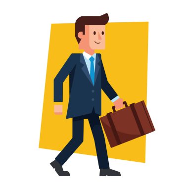 İş adamı evrak çantası vektör illüstrasyonuyla yürüyor