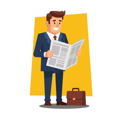 Mutlu İş Adamı Gazete Okuyan Vektör İllüstrasyonu