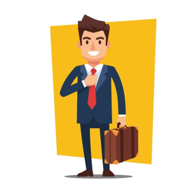 Gülümseyen İşadamı Kravatı Çanta Vektörü İllüstrasyonuyla Ayarlıyor