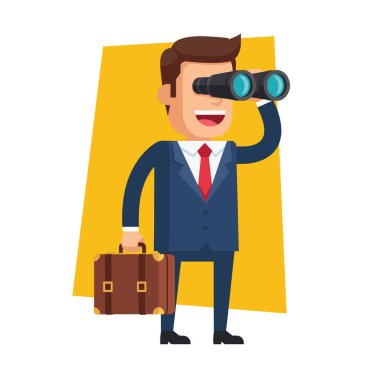 Dürbün Vektör İllüstrasyonuna Bakan Vizyoner İşadamı