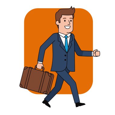 İş adamı evrak çantası vektör illüstrasyonuyla yürüyor