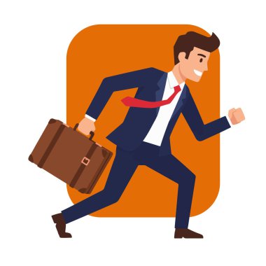 Evrak Çantası Vektör İllüstrasyonuyla Çalışan Meşgul İşadamı
