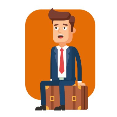 Yorgun İşadamı Valiz Vektörü İllüstrasyonunda Oturuyor