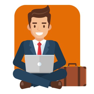 Serbest İşadamı Laptop Vektör İllüstrasyonunda çalışıyor