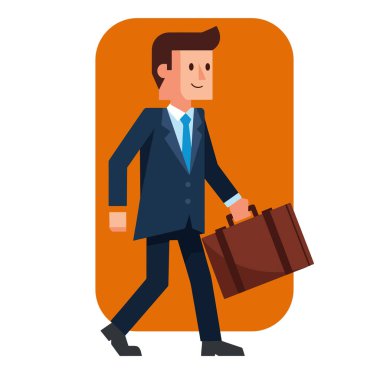 İş adamı evrak çantası vektör illüstrasyonuyla yürüyor