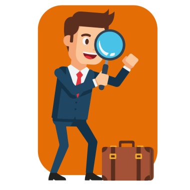 Meraklı İşadamı Büyüteç Vektör İllüstrasyonuyla İnceleme