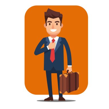 Gülümseyen İşadamı Kravatı Çanta Vektörü İllüstrasyonuyla Ayarlıyor