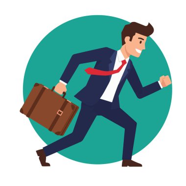 Evrak Çantası Vektör İllüstrasyonuyla Çalışan Meşgul İşadamı