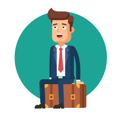 Yorgun İşadamı Valiz Vektörü İllüstrasyonunda Oturuyor