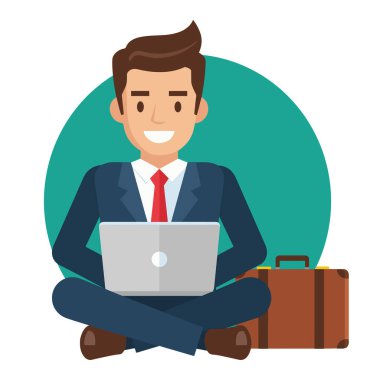 Serbest İşadamı Laptop Vektör İllüstrasyonunda çalışıyor