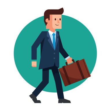 İş adamı evrak çantası vektör illüstrasyonuyla yürüyor