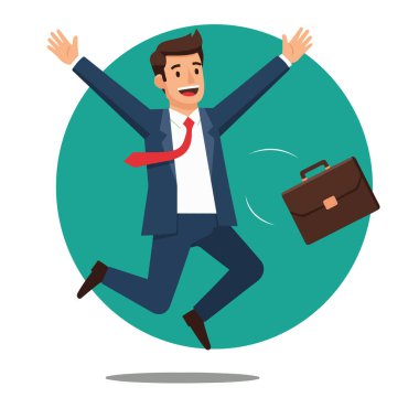 Coşkulu İşadamı Kutlama Vektörü İllüstrasyonuna Atlıyor