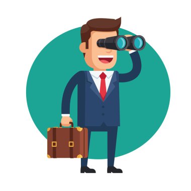 Dürbün Vektör İllüstrasyonuna Bakan Vizyoner İşadamı