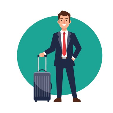 Bavullu Profesyonel İşadamı Seyahat Vektörü Resimlerine Hazır