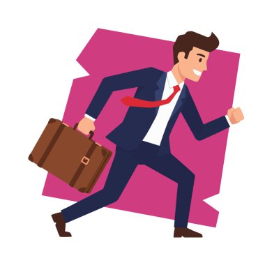 Evrak Çantası Vektör İllüstrasyonuyla Çalışan Meşgul İşadamı