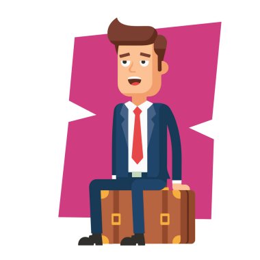 Yorgun İşadamı Valiz Vektörü İllüstrasyonunda Oturuyor