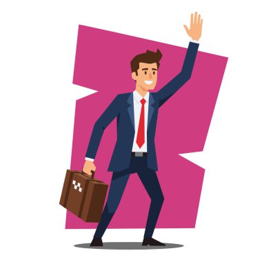 İş Adamı El sallıyor ve Evrak Çantası Vektörü İllüstrasyonu