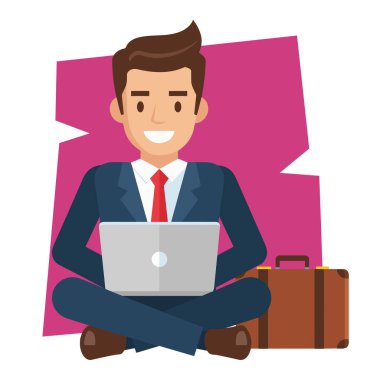 Serbest İşadamı Laptop Vektör İllüstrasyonunda çalışıyor