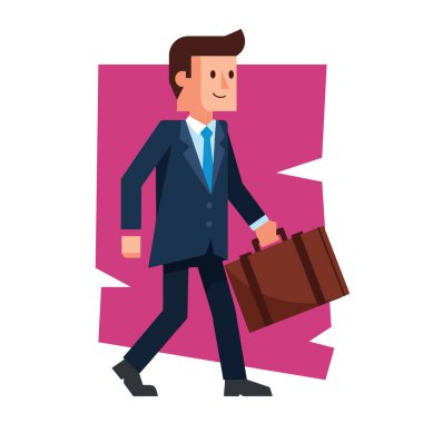 İş adamı evrak çantası vektör illüstrasyonuyla yürüyor