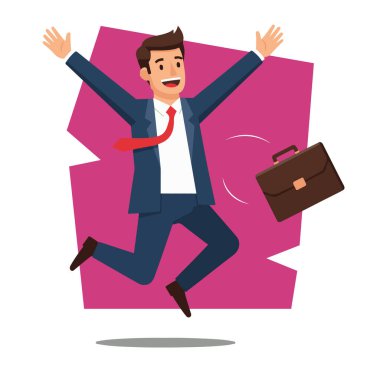 Coşkulu İşadamı Kutlama Vektörü İllüstrasyonuna Atlıyor