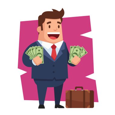 Başarılı İşadamı Dolar Faturaları Vektör İllüstrasyonunu Tutarken