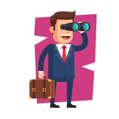 Dürbün Vektör İllüstrasyonuna Bakan Vizyoner İşadamı