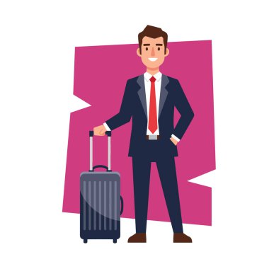 Bavullu Profesyonel İşadamı Seyahat Vektörü Resimlerine Hazır