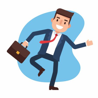 Neşeli İşadamı Evrak Çantası Vektör İllüstrasyonunu Atlıyor