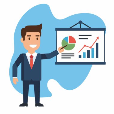 Profesyonel İşadamı Veri Tabloları Vektör İllüstrasyonunu Sunar