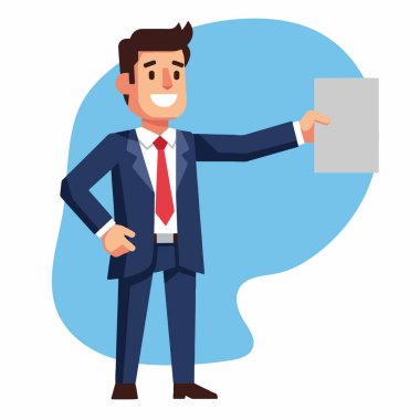 Gülümseyen İşadamı Boş Kağıt Vektörü İllüstrasyonunu Sunar