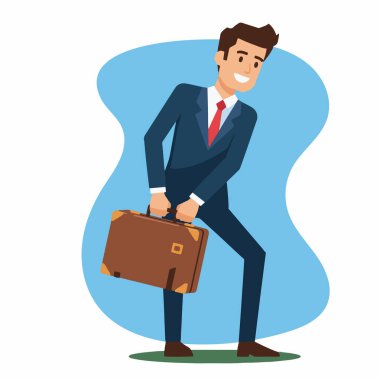 Gülümseyen İşadamı Ağır Evrak Çantası Resimlerini Tutuyor