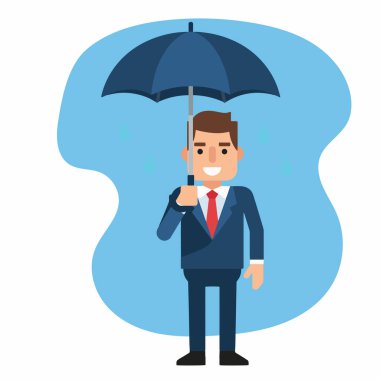 Yağmur Vektörü İllüstrasyonunda Şemsiyeli İşadamı