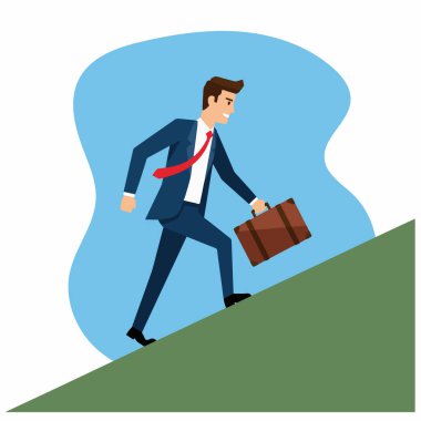 Kararlı İşadamı, Evrak Çantası Vektör İllüstrasyonuyla Tepeye Tırmanıyor