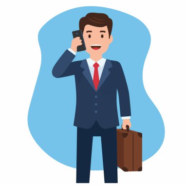 Telefonla Konuşan ve Evrak Çantası Tutan Bir İşadamının Vektör İllüstrasyonu