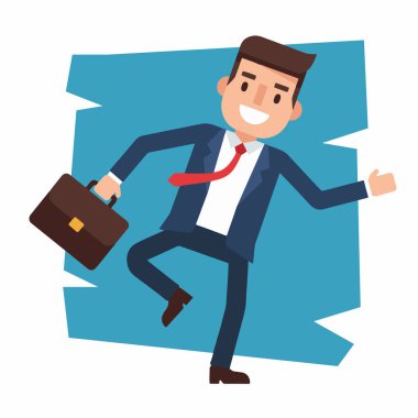 Neşeli İşadamı Evrak Çantası Vektör İllüstrasyonunu Atlıyor
